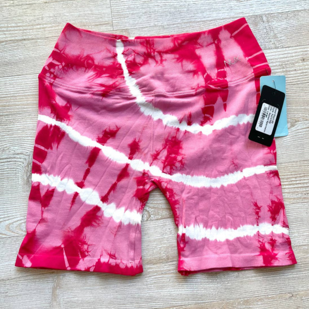New Nux Good Short Ribbed‎ Tie Dye Bike Shorts | Washed Watermelon Large